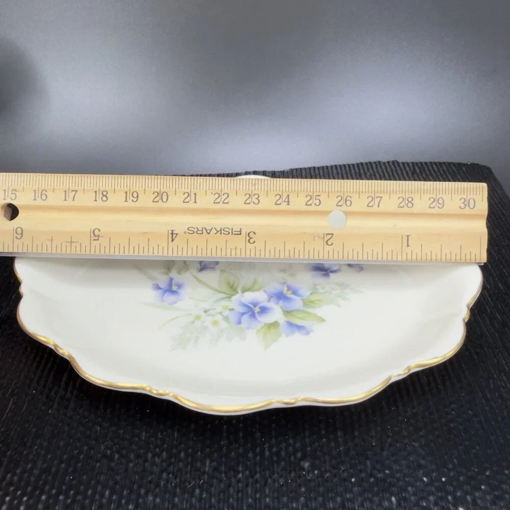 Vintage Pickard Fine China Porcelain Trinket Dish Tray USA Decorated Blue Flower